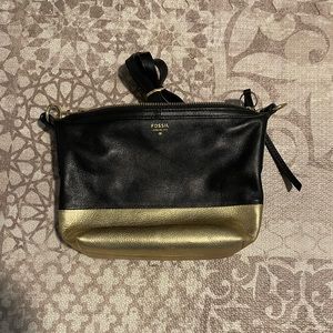 Fossil black and gold leather crossbody
